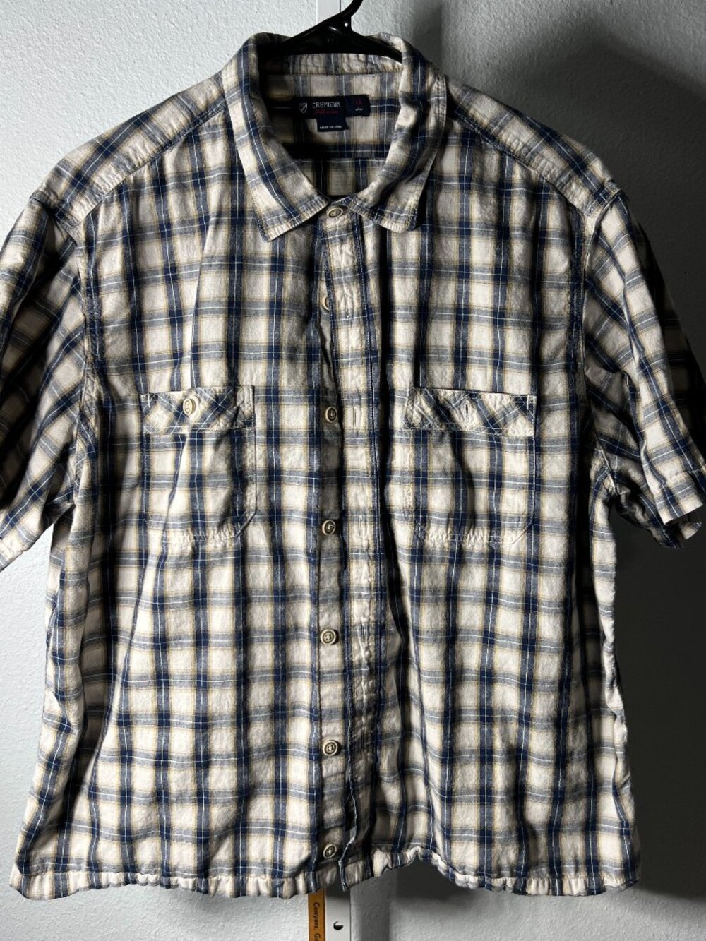 Cremieux Collection Navy & Ivory Plaid Short-Sleeve Button-Up SZ XL